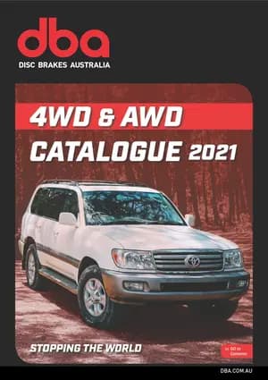 DBA 4WD & AWD 2021 catalogue cover featuring white Toyota Land Cruiser on red-tinted off-road terrain