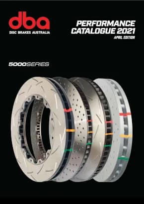 DBA Performance Catalogue 2021 April Edition cover displaying 5000 Series rotors with various surface patterns